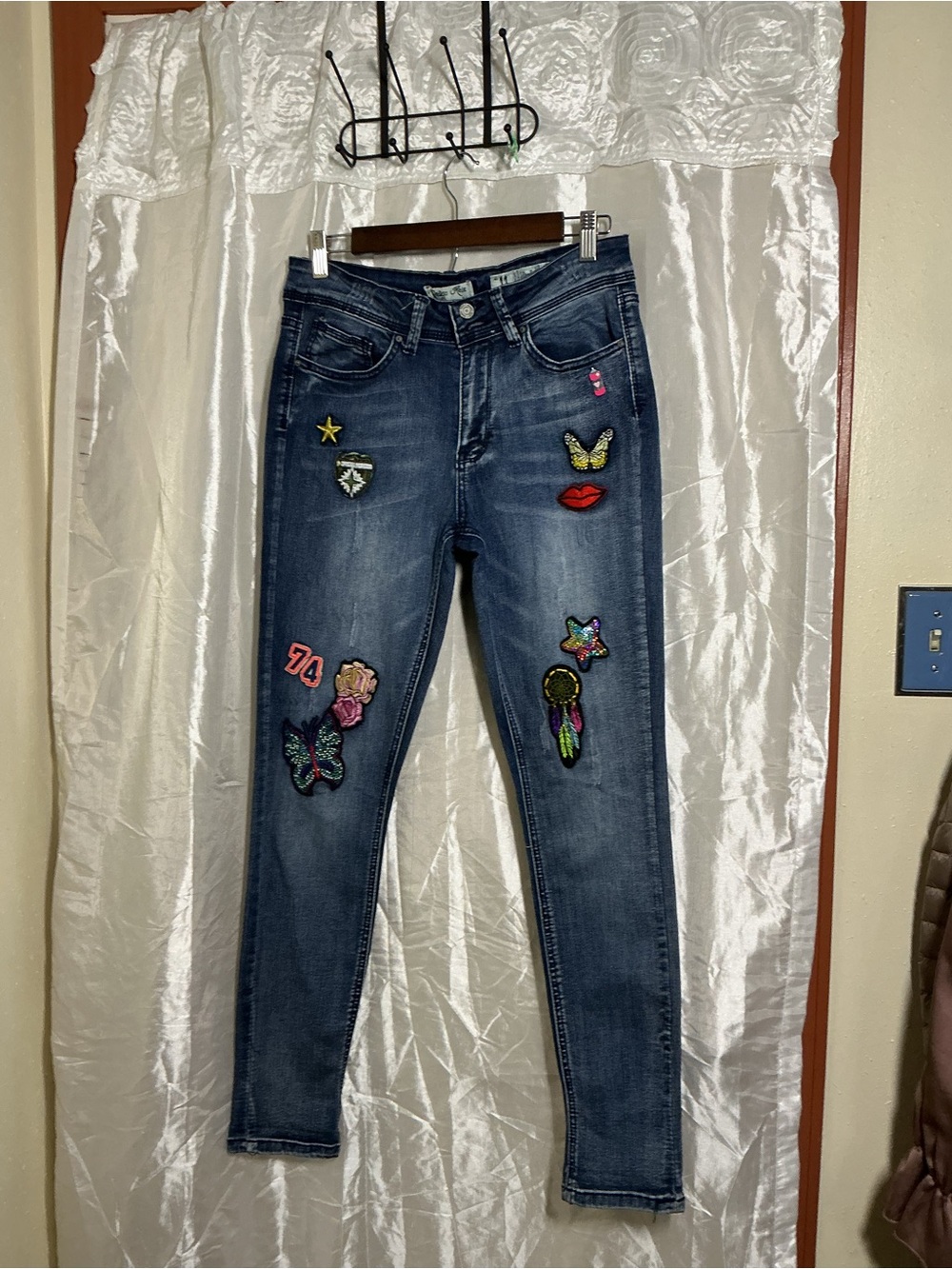 Indigo Rein Dark Blue Skinny Jeans with Colorful Patchwork